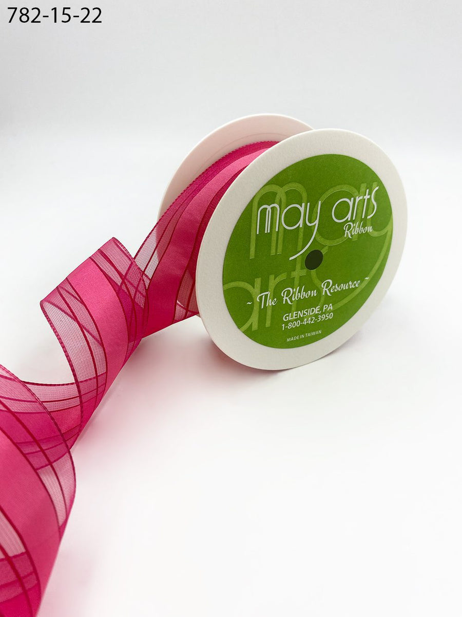 1.5″ Woven Sheer Ribbon with Tone on Tone Stripes – 782-15-22 FUCHSIA