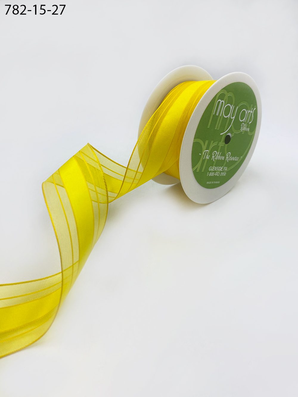 1.5″ Woven Sheer Ribbon with Tone on Tone Stripes – 782-15-27 YELLOW