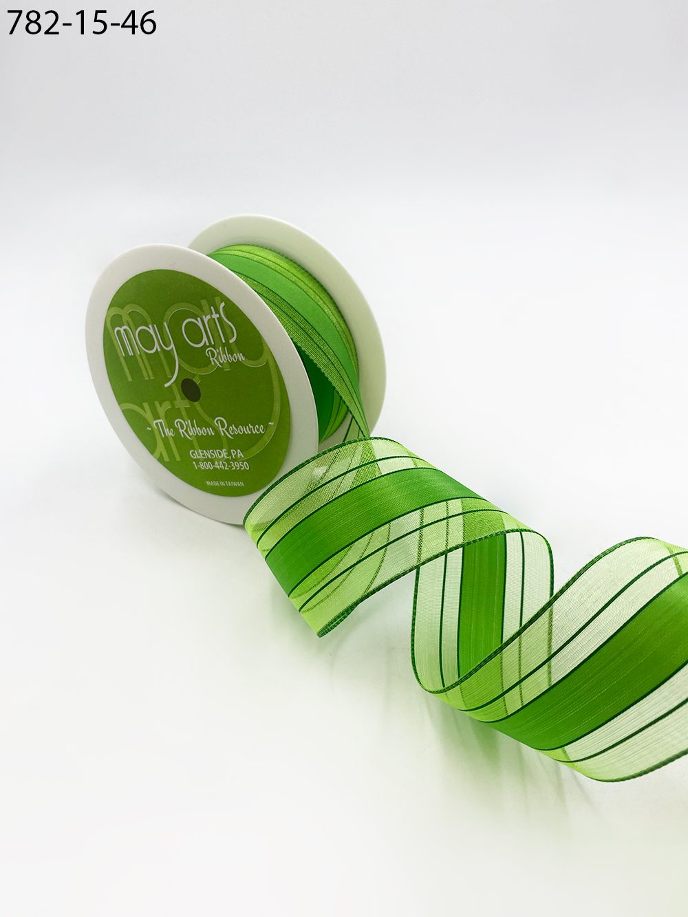 1.5″ Woven Sheer Ribbon with Tone on Tone Stripes – 782-15-46 GREEN