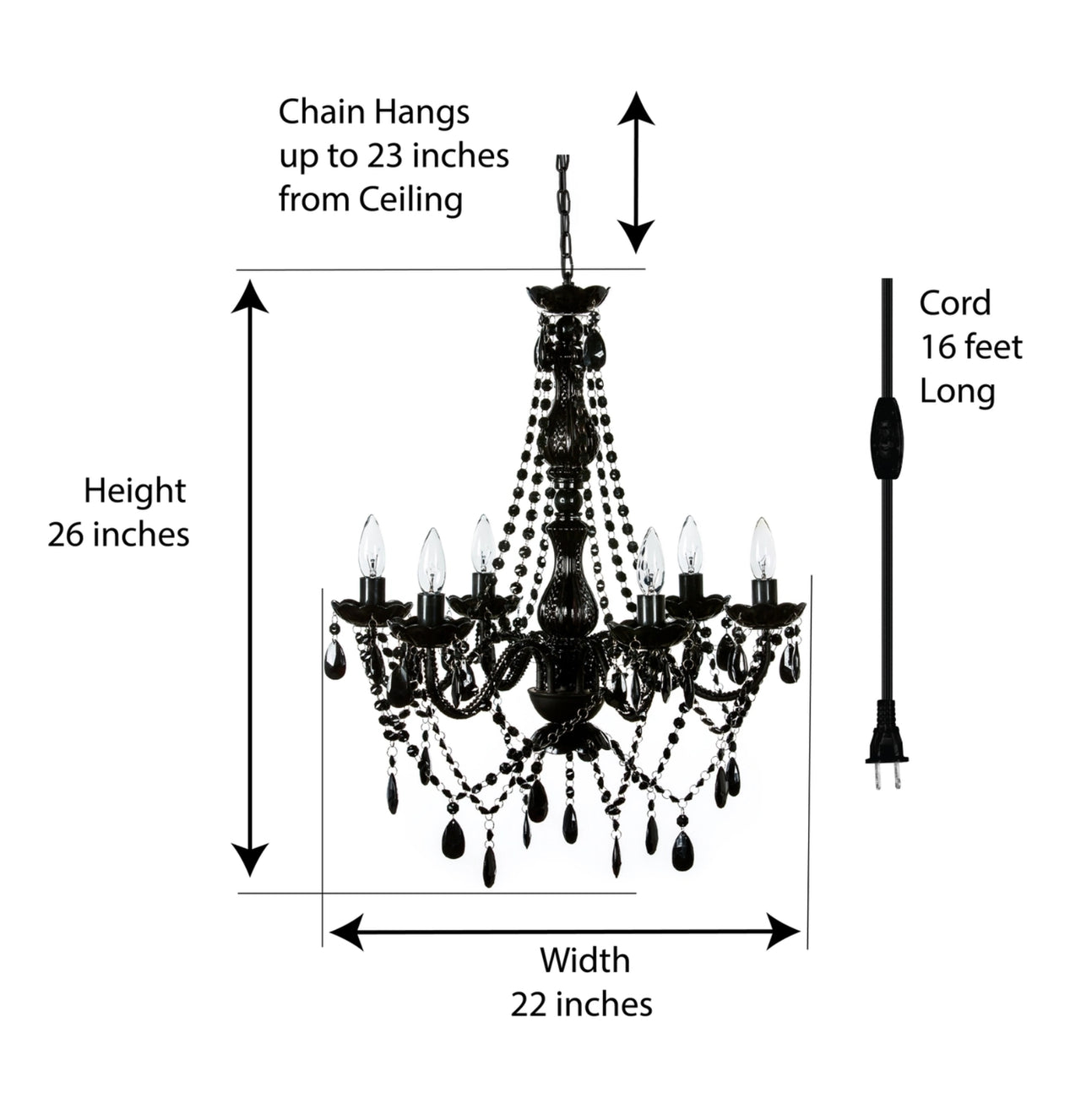 Gia 6 Light Crystal Black Chandelier