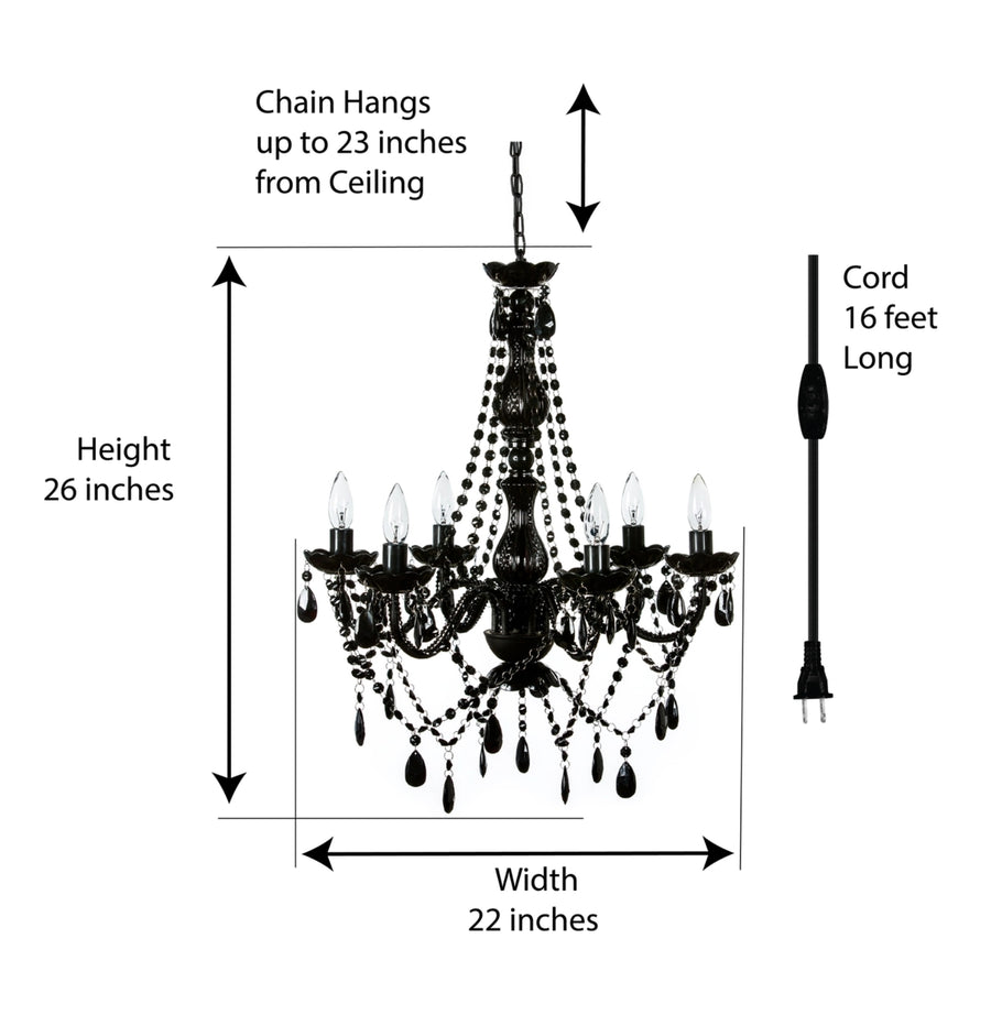 Gia 6 Light Crystal Black Chandelier