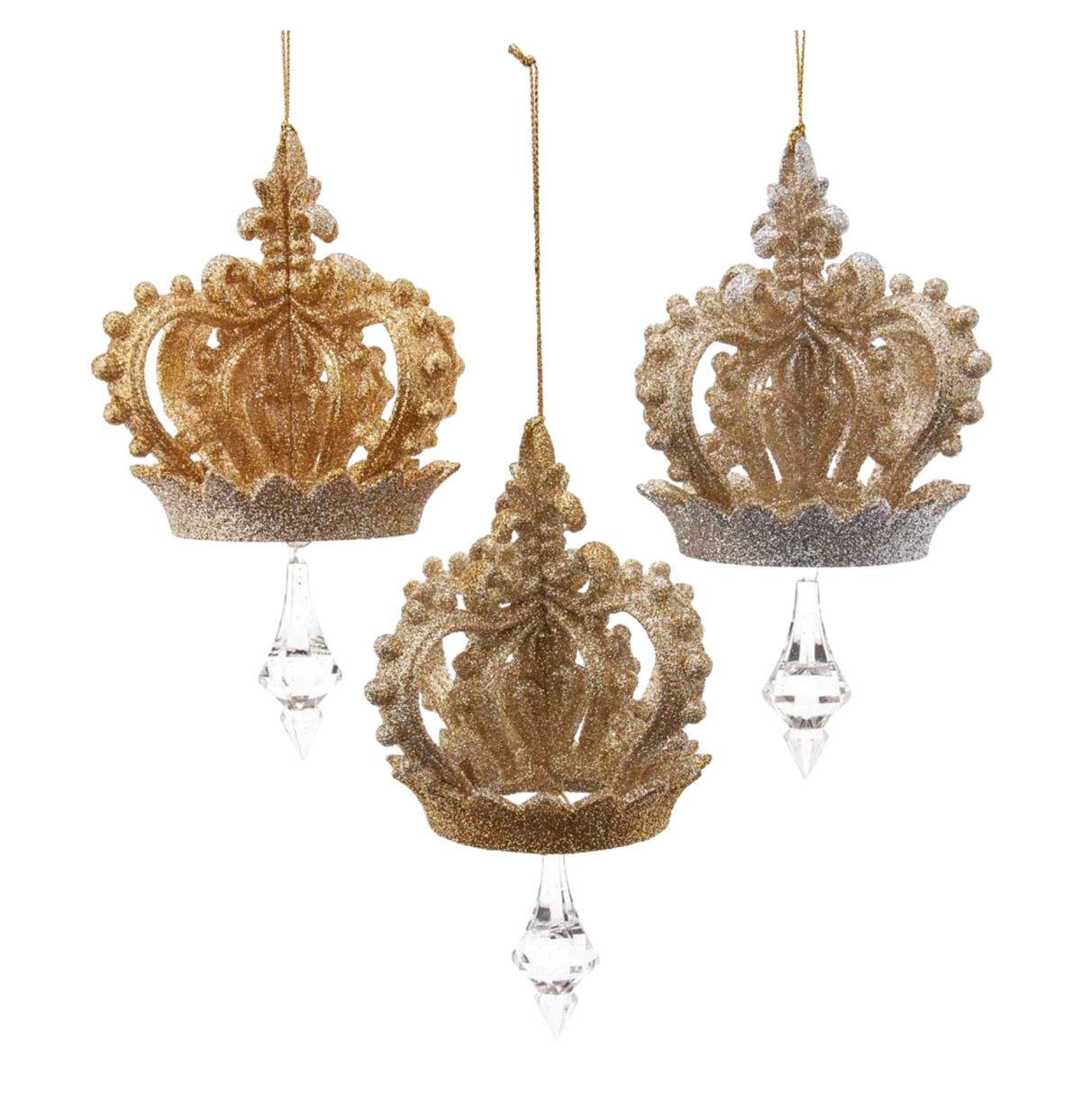 Gage Gold & Silver Crown Ornaments w/ Dangline Crystals (Set of 24)