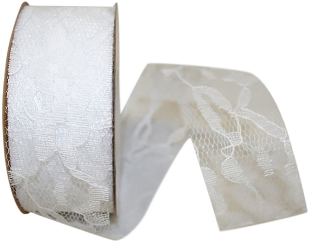 Charlene Lace Ribbon White 1-3/8 Inch for Wreaths and Bows