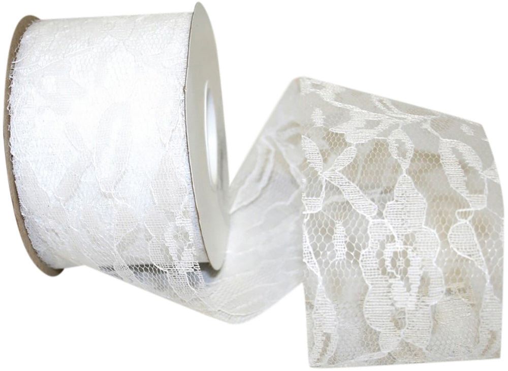 White 2-1/2 Inch Charlene Lace Ribbon for Wreaths