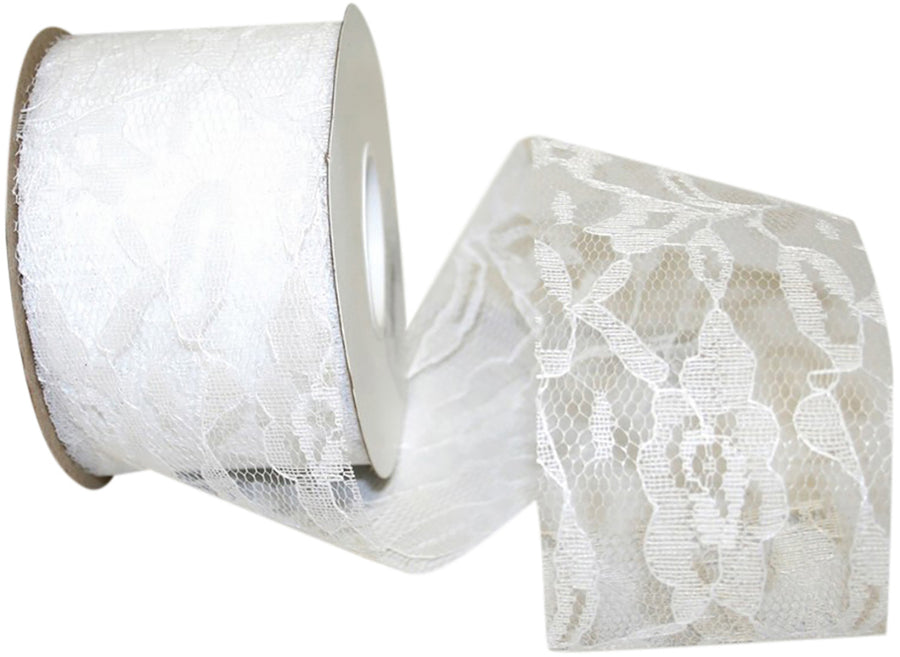 White 2-1/2 Inch Charlene Lace Ribbon for Wreaths