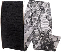 Black Charlene Lace Ribbon 1-3/8 Inch for Wreaths