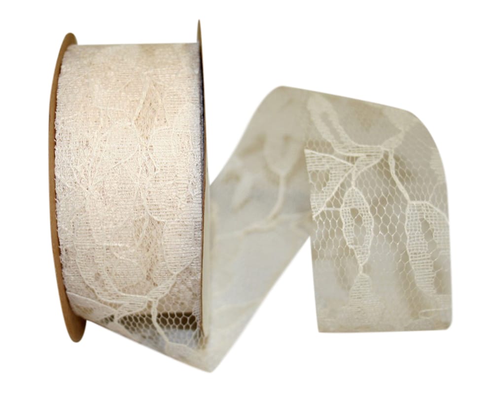 Ivory Lace Ribbon 1-3/8 Inch for Wreaths and Bows