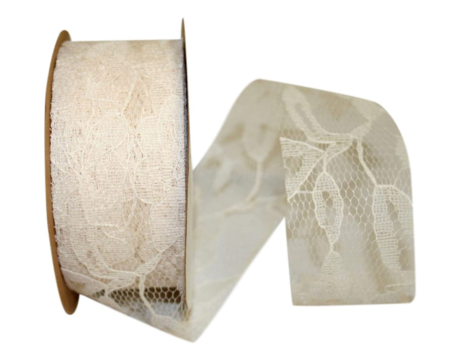 Ivory Lace Ribbon 1-3/8 Inch for Wreaths and Bows