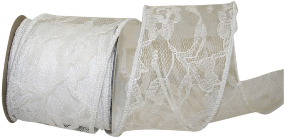 Charlene Lace Wired Edge Ribbon White 2-1/2 Inch