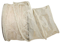 Ivory Lace Wired Edge Ribbon 1-3/8 Inch for Wreaths