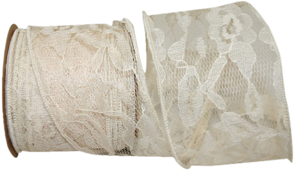 Ivory 2-1/2 Inch Lace Wired Edge Ribbon for Wreaths