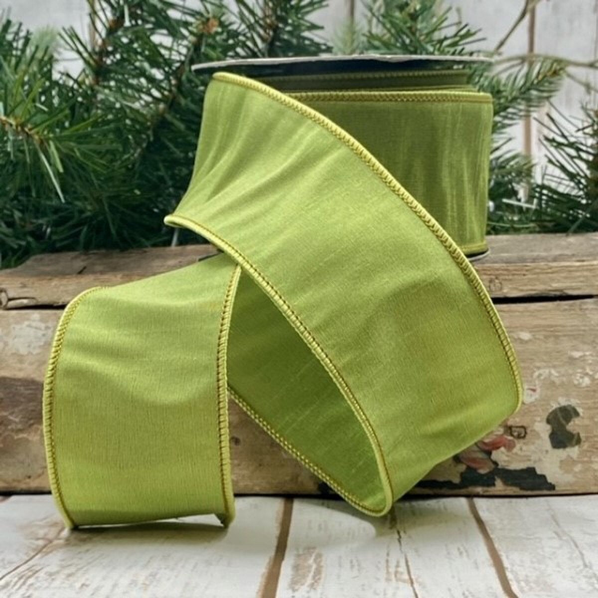 Apple Green Georgette Dupion Ribbon 2.5" x 10 Yds