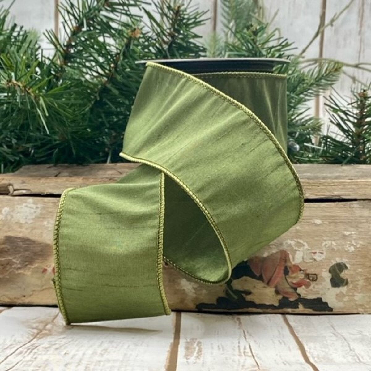 Pine Georgette Dupion Ribbon 2.5 Inch x 10 Yards