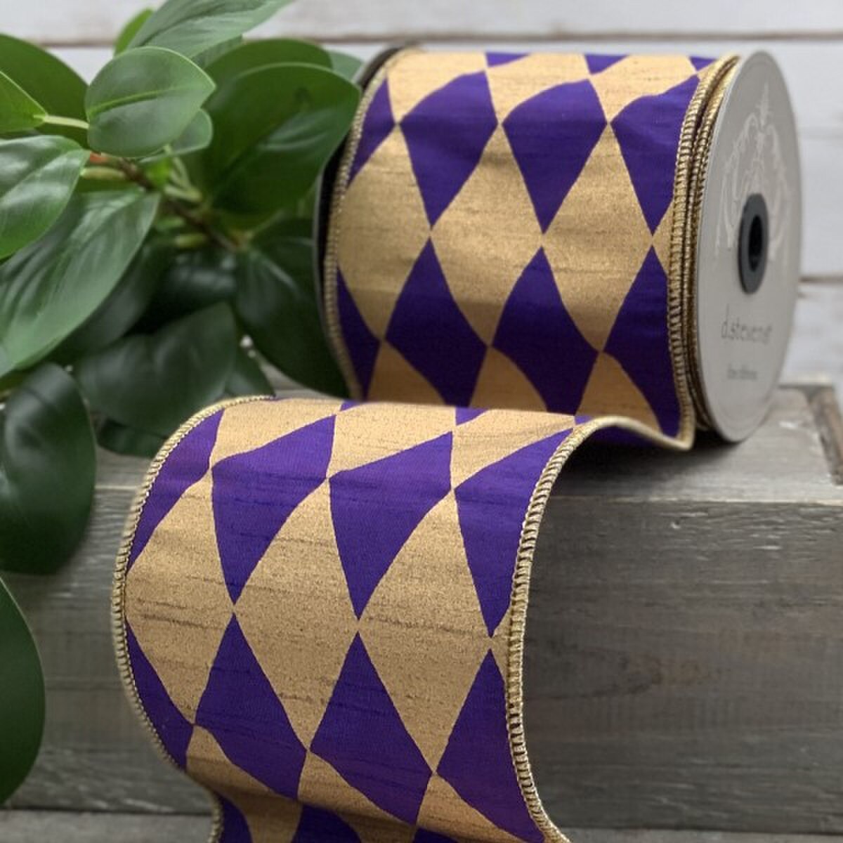 Harlequin Purple-Gold Faux Dupion Ribbon 4 Inch x 10 Yds