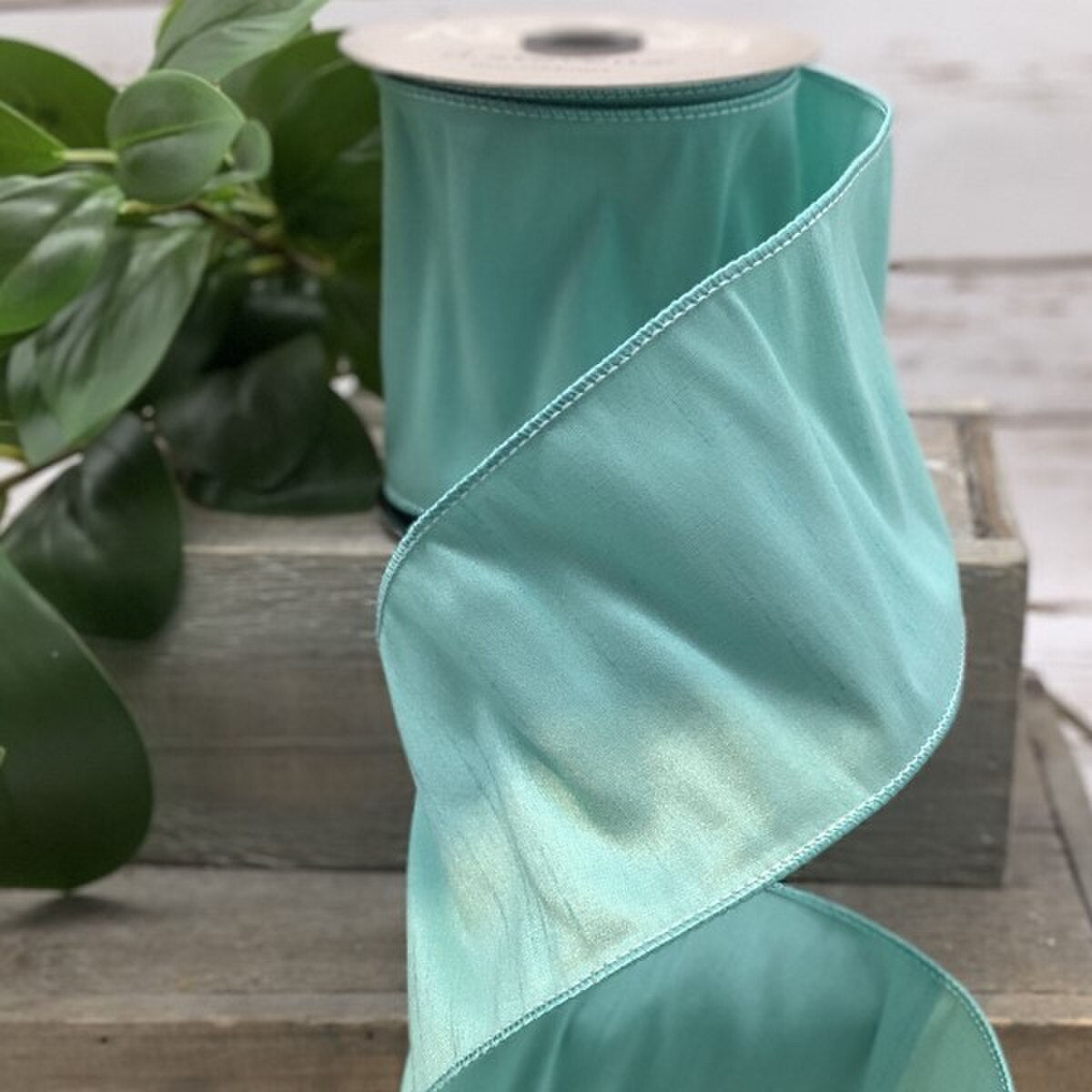 Sea Green Faux Dupion Ribbon 4 Inch x 10 Yards