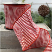 Red-White Taffeta Mini Checks Ribbon 4 Inch x 10 Yds
