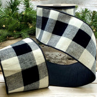 Buffalo Check Velvet Ribbon Black White 4 Inch x 10 Yards