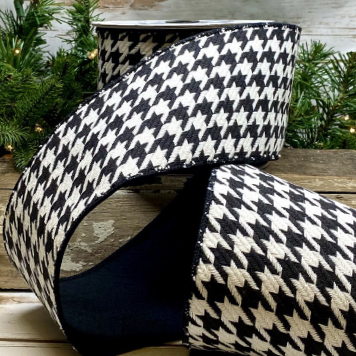 Houndstooth Cotton Ribbon Black White 4 Inch x 10 Yards