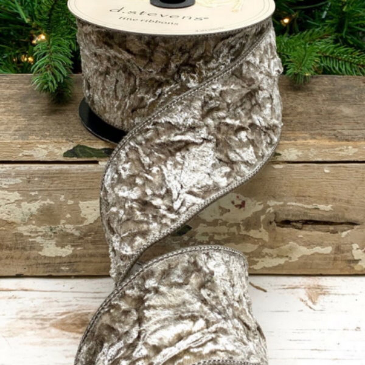 Grey Crushed Velvet Dupion Back Ribbon 2.5" x 10 Yds