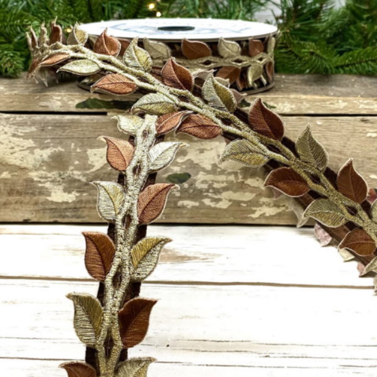 Bronze Platinum M Dupion Flower Trim Ribbon 1 x 9