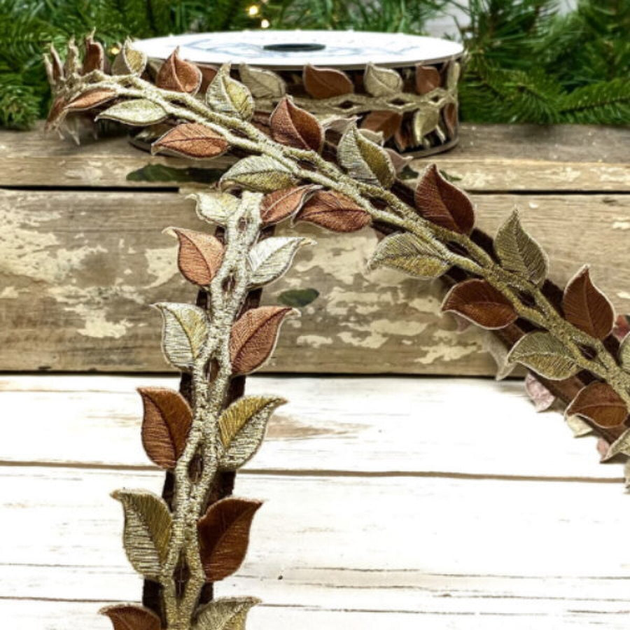 Bronze Platinum M Dupion Flower Trim Ribbon 1 x 9