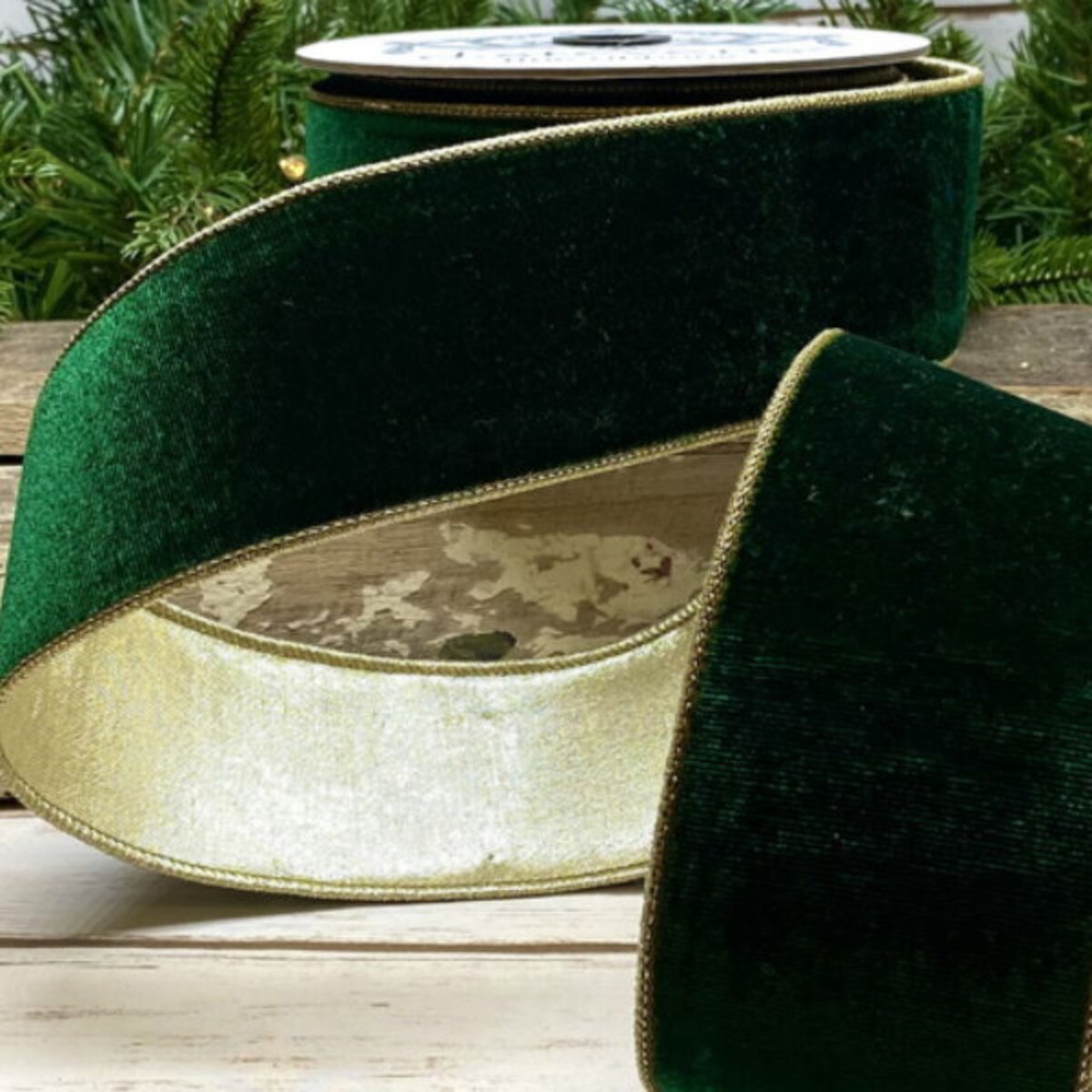 Pine Ribbon Luxe Velvet with Gold Metallic Back 2.5" x 10 Yds