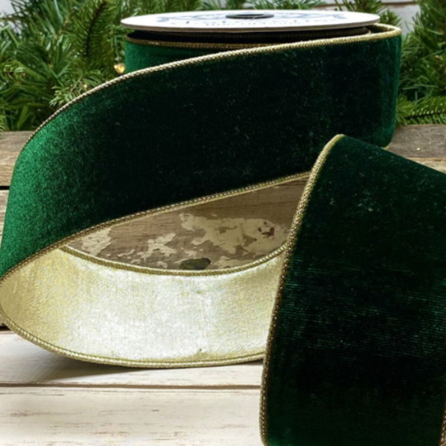 Pine Ribbon Luxe Velvet with Gold Metallic Back 2.5" x 10 Yds