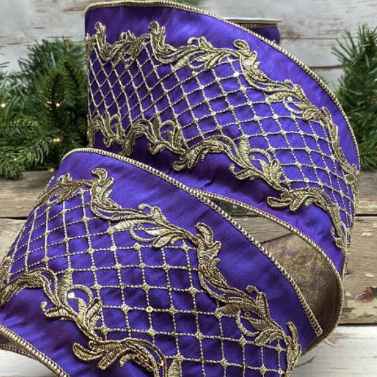 Purple Dupion Trellis Embroidery Ribbon 4 x 10 Yds