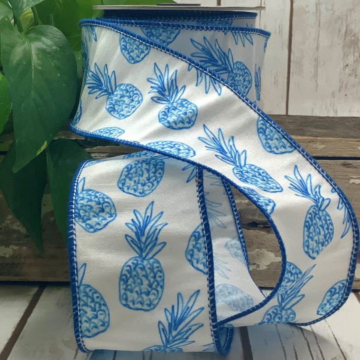 Blue Pineapples Dupion Ribbon 2.5 Inch x 10 Yards