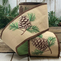 Brown Pinecone Canvas Ribbon 4 Inch x 5 Yards