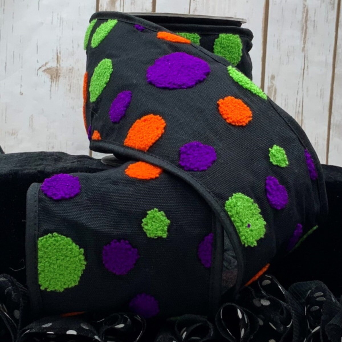 Polka Dot Black Ribbon Canvas 4 Inch x 5 Yards