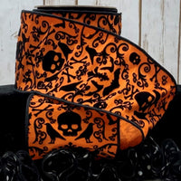Halloween Orange Dupion Flocked Ribbon 4 Inch x 10 Yds