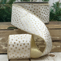 Gold Glitter Velvet Polka Dot White Ribbon 2.5