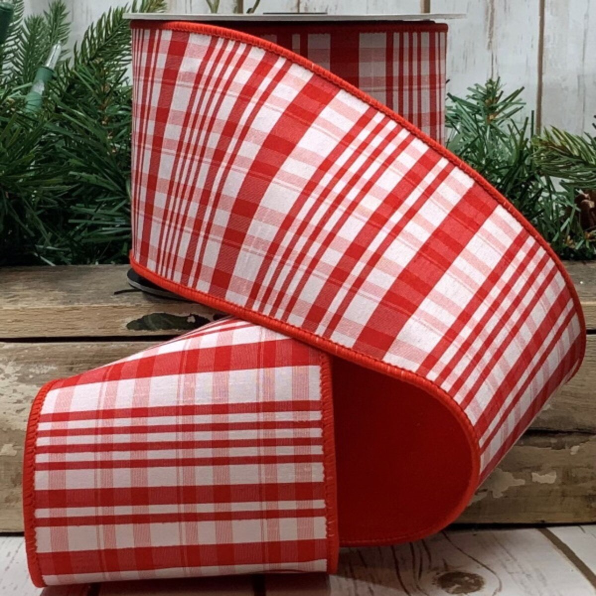 Red White Ribbon with Velvet Taffeta Backing 4" x 10 Yds