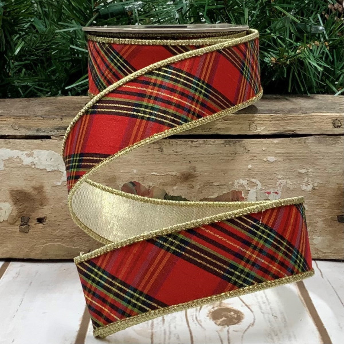Metallic Dupion Ribbon Green Black Red 1.5 Inch 10 Yards