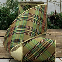Metallic Dupion Green Gold Plaid Ribbon 4