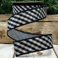 Taffeta Black White Diagonal Check Ribbon 1.5