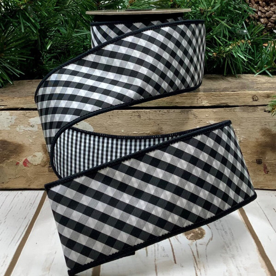 Taffeta Black White Ribbon 2.5 Inch Diagonal Check 10 Yds