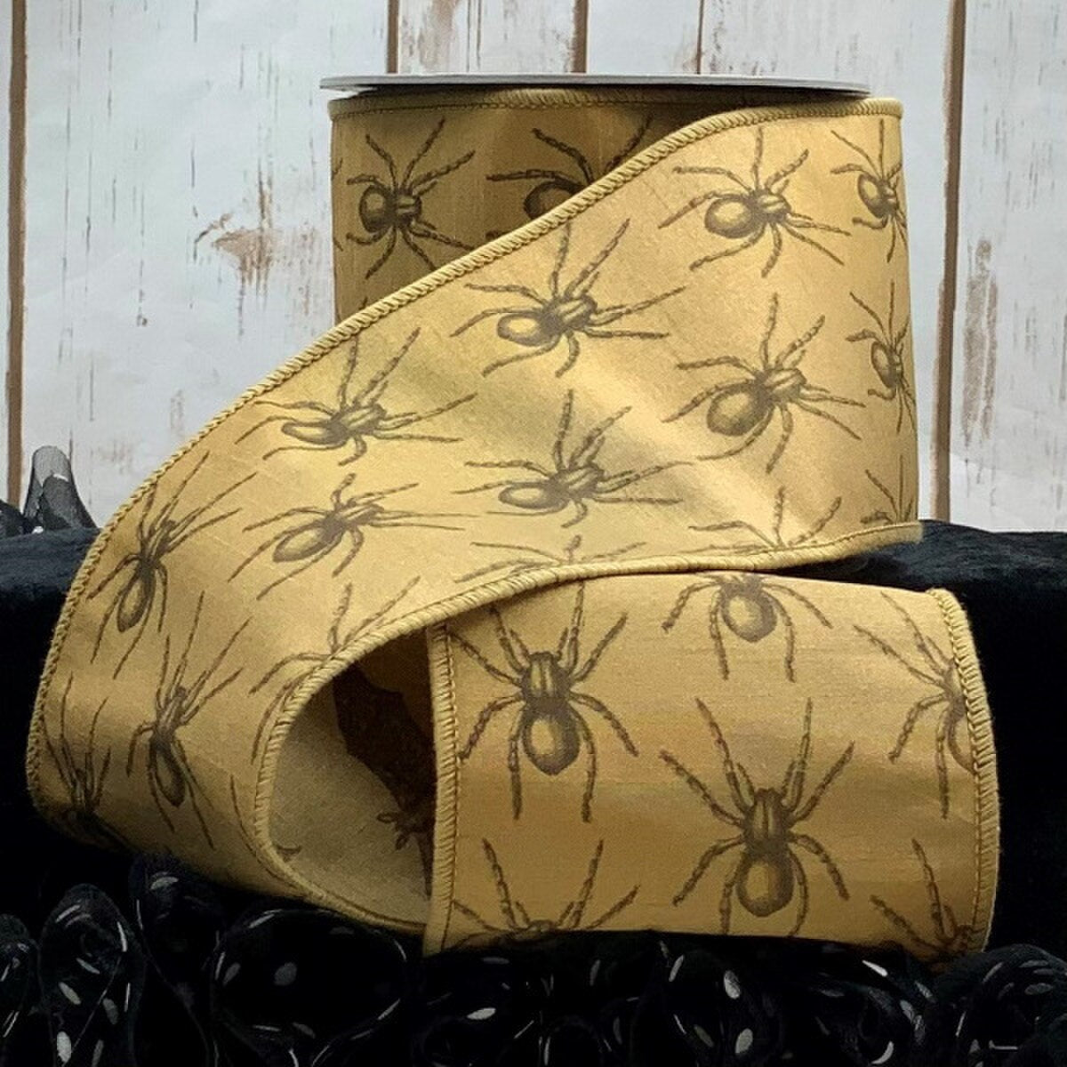 Faux Dupion Craft Ribbon with Spiders and Bats 4" x 10 Yds