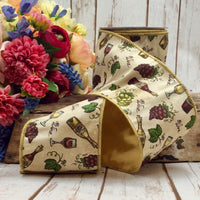 Dupion Ribbon Ivory Wine Motif 4 Inch x 10 Yards