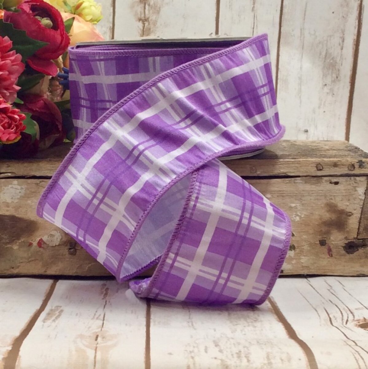 Lavender Dupion Plaid Ribbon 3 Inch x 25 Yards