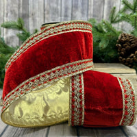 Red Velvet Embroidery Gold Glitter Side Trim Ribbon 4