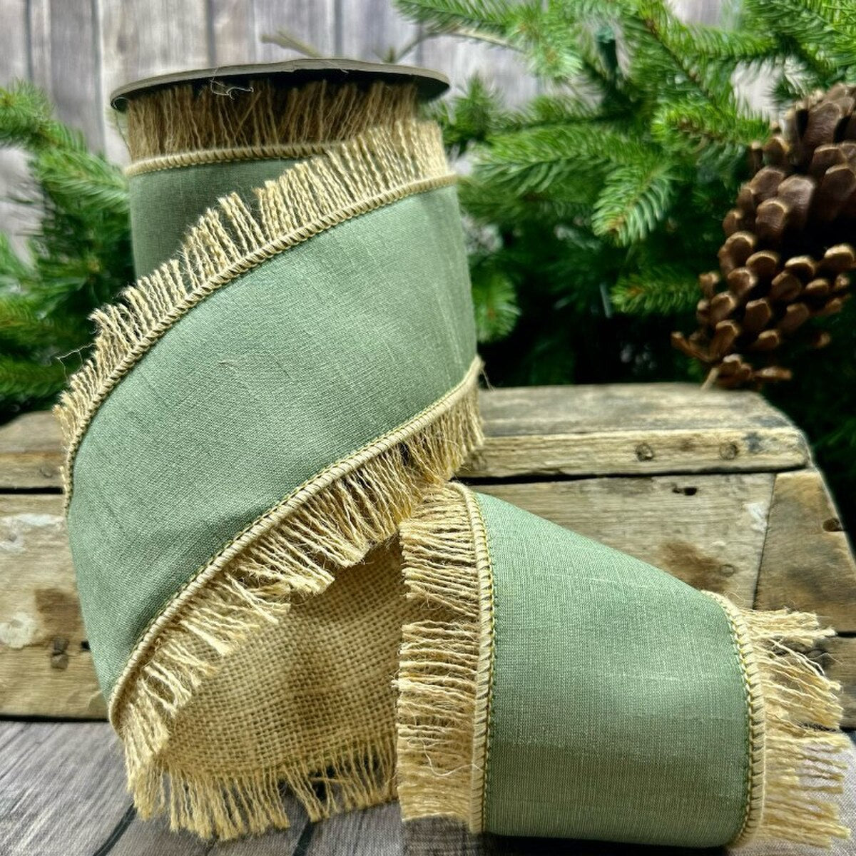 Jute Fringe Ribbon 4 Inch by 5 Yards in Spruce