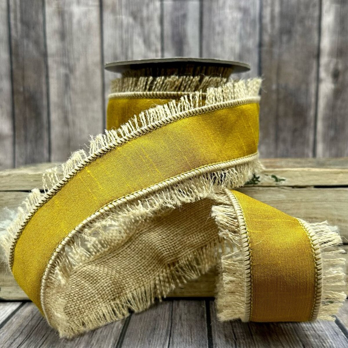 Jute Fringe Gold Ribbon Dupion 2.5 Inch x 5 Yards