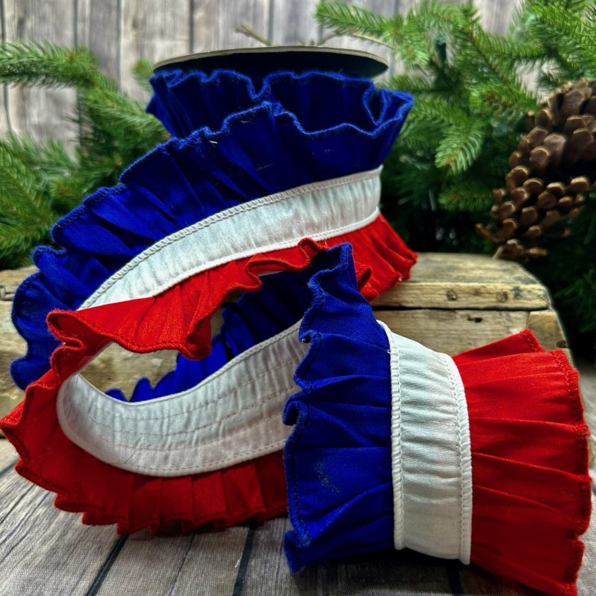 Dupion Ribbon Red White Royal Blue 4 Inch x 5 Yards
