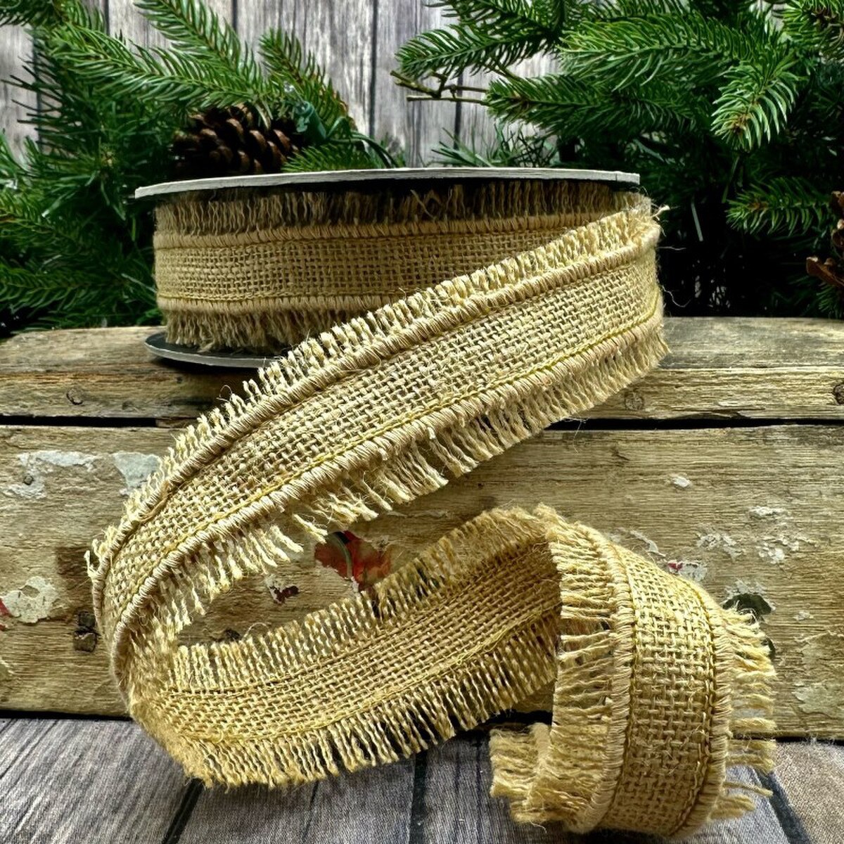 Natural Burlap Ribbon 1.5 Inch 10 Yards Fringed
