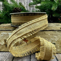 Natural Burlap Ribbon 1.5 Inch 10 Yards Fringed
