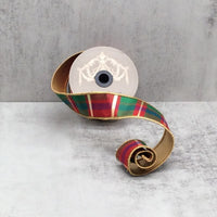 Dupion Ribbon Gold Green Red Plaid 1.5 Inch X 10 Yards