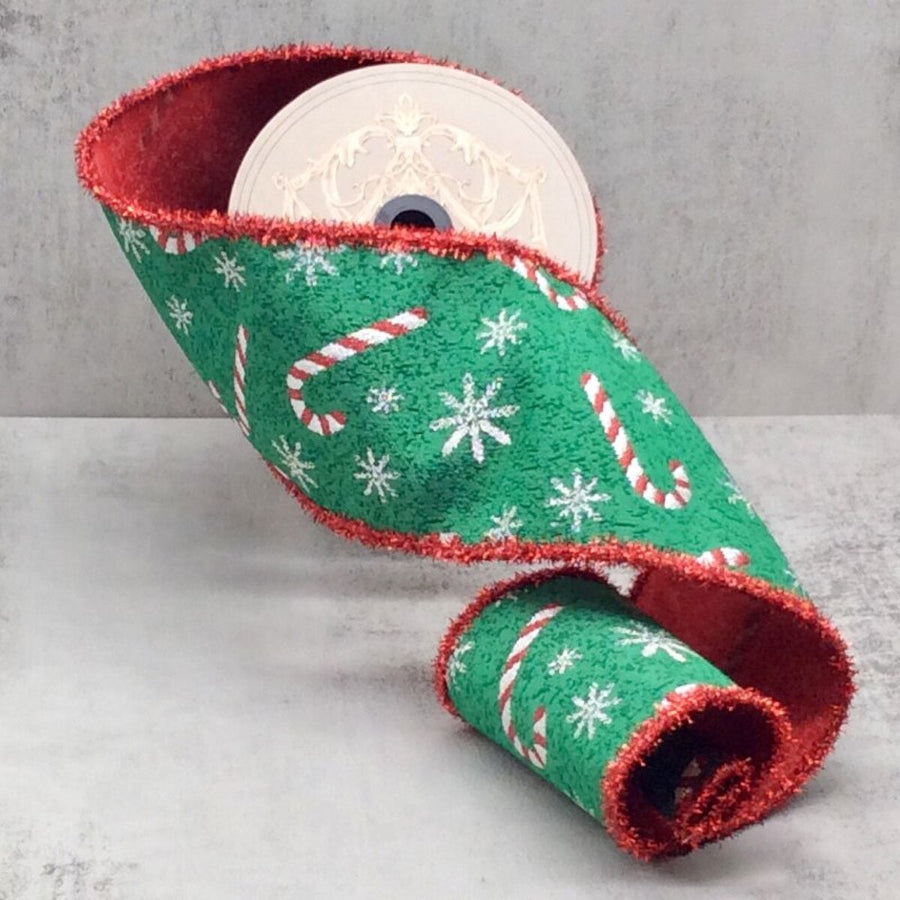 Candy Canes Jacquard Ribbon Red Green 4 Inch x 10 Yards
