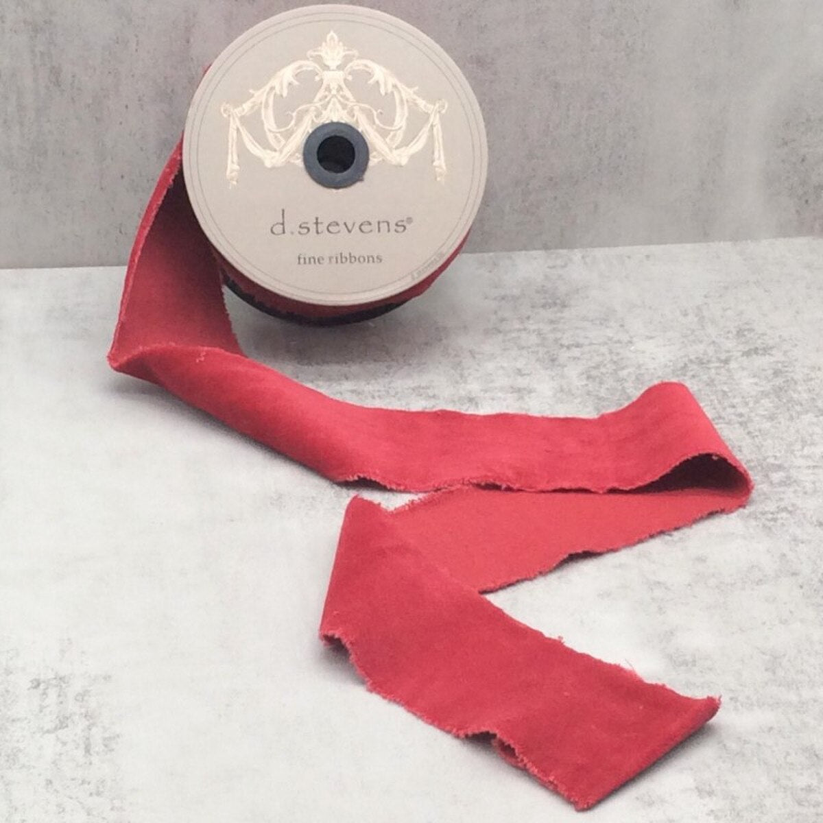 Cranberry Torn Faux Velvet Ribbon 2.5" x 10 Yds